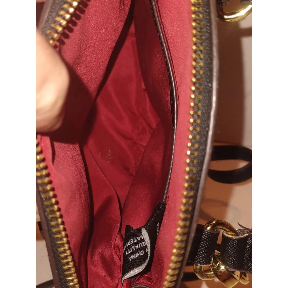 Anne Klein Womens Satchel Handbag Purse Geometric Print Black Red Gold 9x4x7